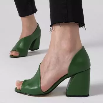 Женская мода Зеленые туфли на каблуке