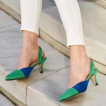 Женская мода Зеленые женские туфли на коротком каблуке