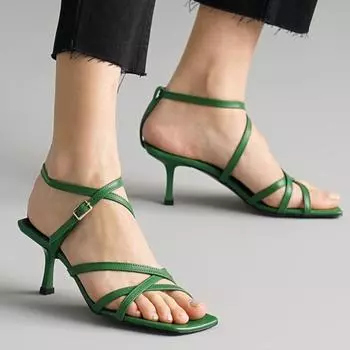 Женская мода Зеленый цвет Женские сандалии на каблуке