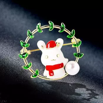 Женская мода жемчужный милый кролик цветок броши для женщин роскошный желтый золотой цвет сплав эмаль животное брошь английские булавки