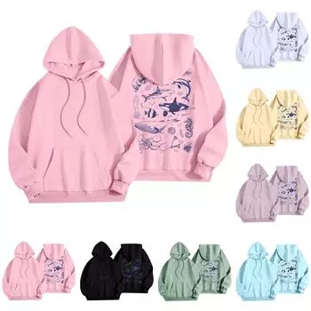 Женская мода, женский легкий пуловер с длинными рукавами и карманами, толстовка с капюшоном в стиле консервативного стиля S чёрный