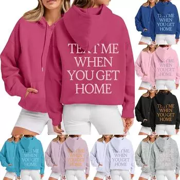 Женская мода, женский легкий пуловер с длинными рукавами и карманами, толстовка с капюшоном в стиле консервативного стиля L чёрный