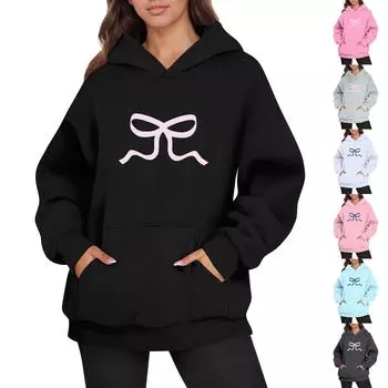 Женская мода, женский легкий пуловер с длинными рукавами и карманами, толстовка с капюшоном в стиле консервативного стиля L чёрный