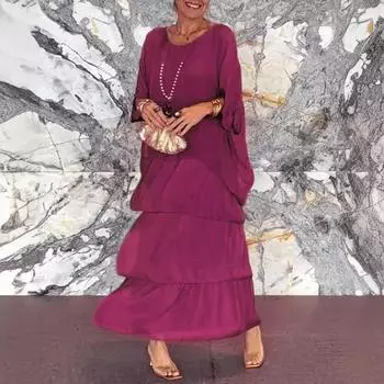 Женская мода Женский темперамент в Европе и Соединенных Штатах Круглый вырез Рукав летучая мышь Длинные платья S зелёный