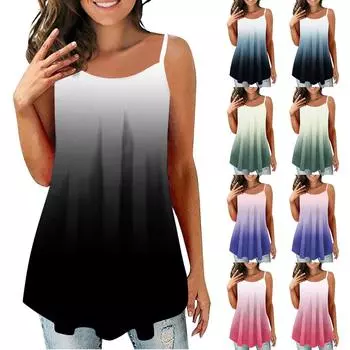 Женская мода, жилет без рукавов с принтом, блузка с круглым вырезом, подтяжки, топы L чёрный