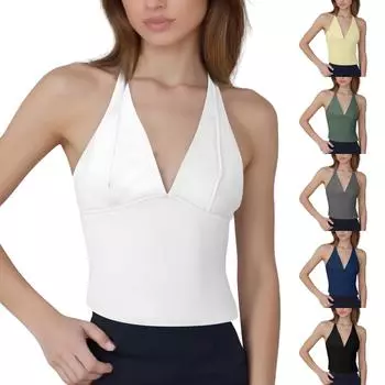 Женская мода жилет для йоги из ниток бесшовный трикотажный бег спортивный облегающий жилет для фитнеса йога топ L бежевый