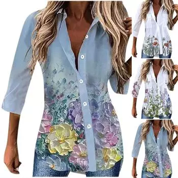 Женская мода, жилет с принтом бабочки, рубашка с длинными рукавами и пуговицами, повседневные топы S фиолетовый