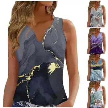 Женская мода, жилет с v-образным вырезом, свободная футболка без рукавов с винтажным принтом XXL розовый