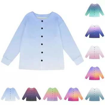 Женская мода зима длинный рукав теплый трикотаж градиентный принт пальто топ L синий