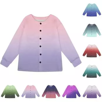 Женская мода зима длинный рукав теплый трикотаж градиентный принт пальто топ XXL зелёный