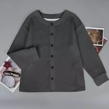 Женская мода зима длинный рукав теплый трикотажный однотонный топ пальто L чёрный