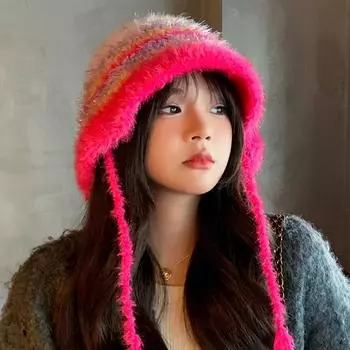 Женская мода зима Dopamine Outdoor контрастные полосы женская вязаная шапка шапки королевский синий