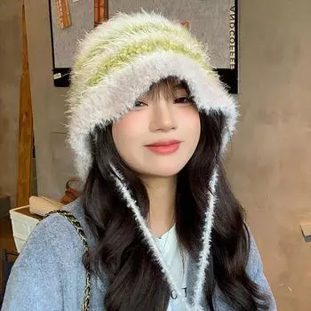 Женская мода зима Dopamine Outdoor контрастные полосы женская вязаная шапка шапки