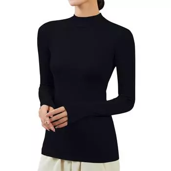 Женская мода зима однотонный длинный рукав флисовый утолщенный топ L чёрный