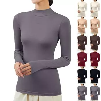 Женская мода зима однотонный длинный рукав флисовый утолщенный топ XXL кофейный