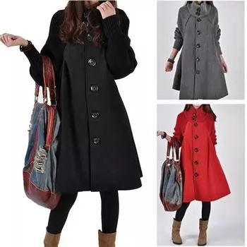 Женская мода зимнее теплое длинное пальто «летучая мышь» Свободный свитер Куртка Тренч Плюс размер M чёрный