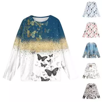 Женская мода зимние принтованные длинные рукава женские пижамы топы L синий