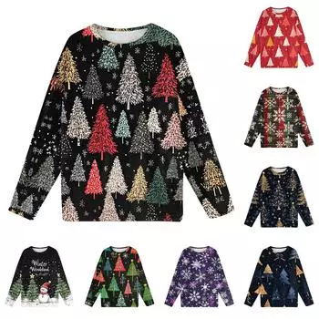 Женская мода зимние принтованные длинные рукава женские пижамы топы L красный