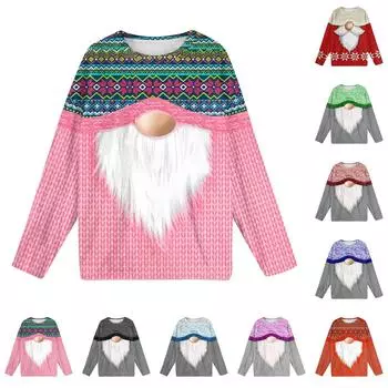 Женская мода зимние принтованные длинные рукава женские пижамы топы L