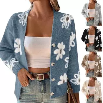 Женская мода Зимний темперамент Свободный длинный рукав вязаный кардиган пальто L бежевый