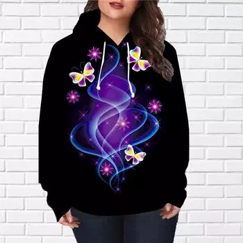 Женская мода Звезда Бабочка Принт Свободные Толстовки Топы Блузка Свитшот Повседневный Длинный Рукав Пуловер Топы XS розовый