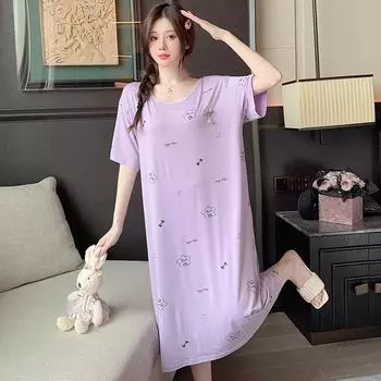 Женская модальная милая ночная рубашка в стиле Ins с коротким рукавом - Домашняя одежда больших размеров L фиолетовый