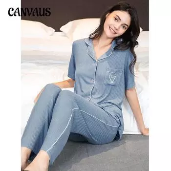 Женская модальная вискозная пижама кардиган полосатый домашняя одежда Love Pockets длинные брюки повседневный пижамный комплект S королевский синий