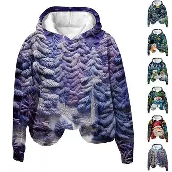 Женская модная 3D-печать с рождественским принтом и длинными рукавами, свободная толстовка с капюшоном, топ L