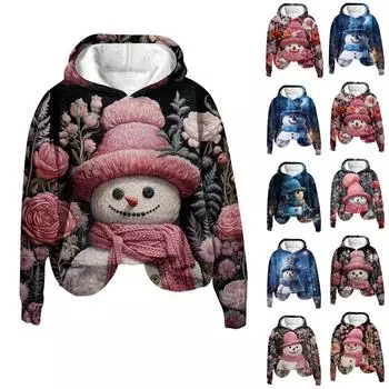 Женская модная 3D-печать с рождественским принтом и длинными рукавами, свободная толстовка с капюшоном, топ XXL