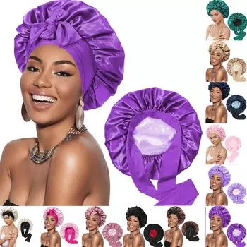 Женская модная эластичная шапочка для душа с широким краем и длинным хвостом, цветная двусторонняя женская шапочка для волос средней длины One Size чёрный