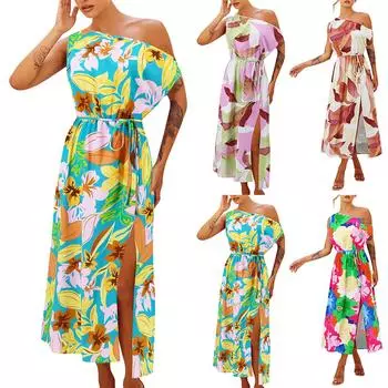 Женская модная элегантная облегающая юбка с принтом, одна линия, платье с разрезом на поясе L синий