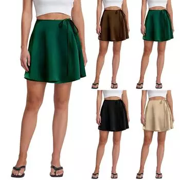 Женская модная атласная полуюбка с высокой талией, короткая юбка трапециевидной формы L