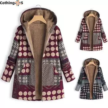 Женская модная этническая куртка с капюшоном и принтом средней длины, свободная туника, пальто большого размера S красный