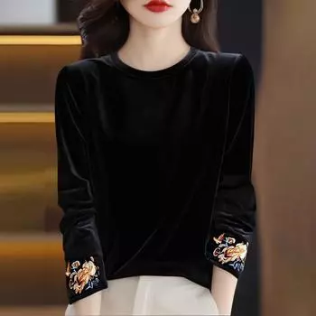 Женская модная бархатная футболка с круглым вырезом, свободный топ для многослойности L