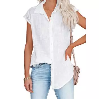 Женская модная блузка без рукавов с воротником-лацканами, весна-лето, повседневная, большого размера, тонкая рубашка на пуговицах S белый