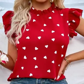 Женская модная блузка, повседневные летние повседневные топы с рюшами и краями, волнистая точка, короткие рукава L