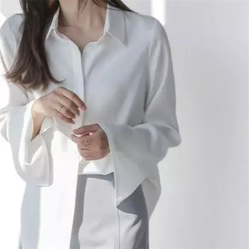 Женская модная блузка с длинными расклешенными рукавами, элегантные однотонные свободные рубашки, женские осенние повседневные топы, офисная женская сексуальная уличная одежда с v-образным вырезом S розовый