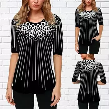 Женская модная блузка с короткими рукавами и принтом, топы, футболки больших размеров XS-8XL