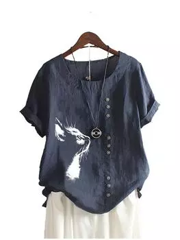 Женская модная блузка с круглым вырезом, футболка с цветочным принтом, летние повседневные топы с короткими рукавами, женские свободные блузки S коричневый