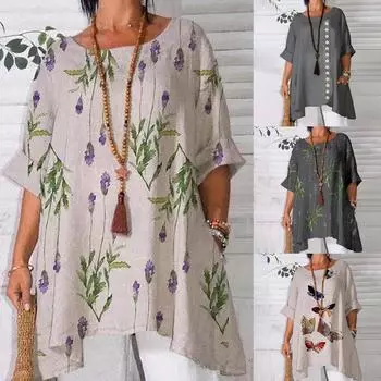 Женская модная блузка с круглым вырезом и половиной рукавов, футболка больших размеров, топы