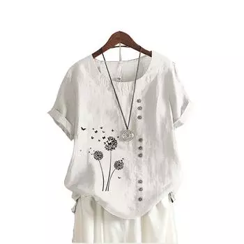 Женская модная блузка с круглым вырезом, летняя хлопковая футболка Liene, пуловер Laides, свободный топ с коротким рукавом и принтом S коричневый