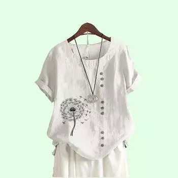 Женская модная блузка с круглым вырезом, летняя хлопковая футболка Liene, пуловер Laides с принтом, короткий рукав, топ S коричневый