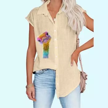 Женская модная блузка с отложным воротником, весна/лето, повседневный топ без рукавов с принтом, большой размер, тонкая рубашка на пуговицах S белый