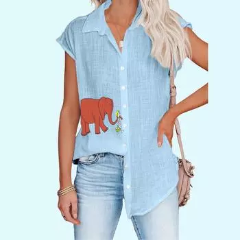 Женская модная блузка с отложным воротником, весна/лето, повседневный топ без рукавов с принтом, большой размер, тонкая рубашка на пуговицах S белый