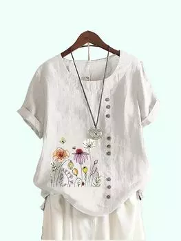 Женская модная блузка с принтом, летняя повседневная футболка с коротким рукавом, женская футболка с круглым вырезом, свободные блузки больших размеров S коричневый