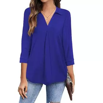 Женская модная блузка с рукавом 3/4 и V-образным вырезом, весна-лето, футболка, топы, свободные рубашки, большие размеры S белый