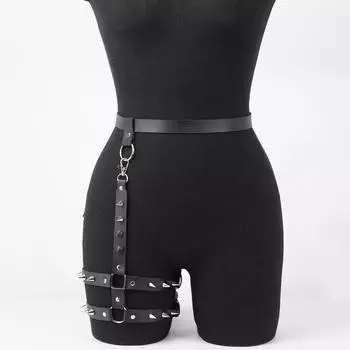 Женская модная цепочка для тела из искусственной кожи, готический шипованный пояс, однотонный пояс для тела, пояс для удержания бедра, повседневная одежда, праздничная одежда, аксессуары для вечеринок one size чёрный