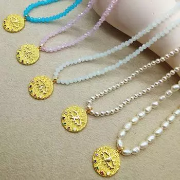 женская модная цепочка на ключицу из хрустальных бусин с инкрустацией в виде дьявольского глаза