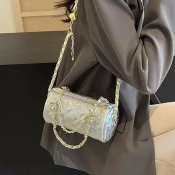 Женская модная цилиндрическая сумка с цепочкой на липучке 2024 года, высококачественная и яркая лицевая сторона, модная сумка через плечо на одно плечо