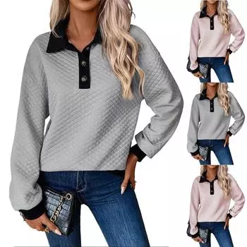 Женская модная цветная кофта-свитшот с пуговицами и лацканами L